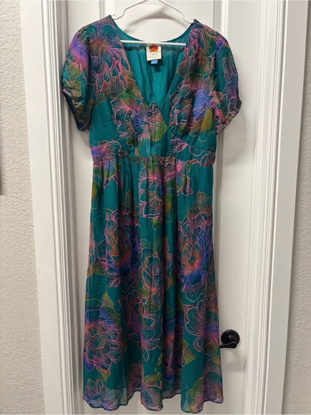 FARM Rio x Anthropologie Floral Puff Sleeve Corset Midi Dress XL - Picture 2 of 4